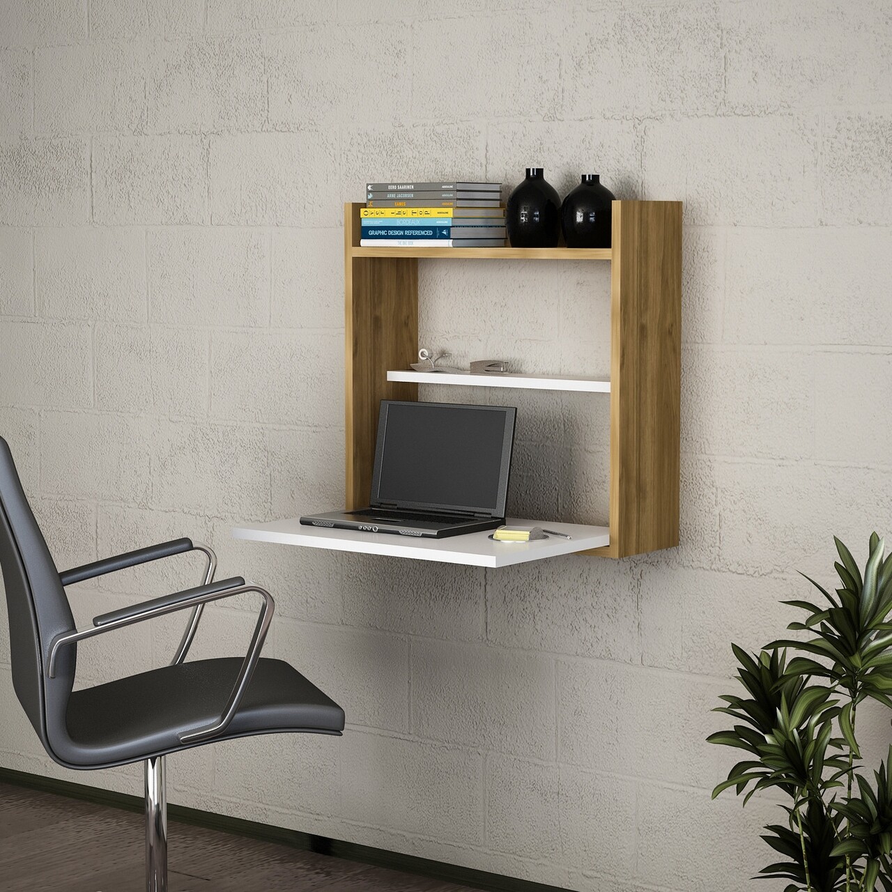 Birou Laptop, Woody Fashion, 60x19.6x60 cm, alb/maro - imagine 5